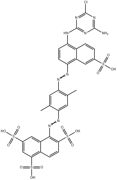 5-[[4-[[4-[(4-amino-6-chloro-1,3,5-triazin-2-yl)amino]-7-sulpho-1-naphthyl]azo]-2,5-xylyl]azo]naphthalene-1,3,6-trisulphonic acid Struktur
