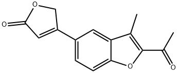 4-(2-acetyl-3-methyl-5-benzofuryl)furan-2(5H)-one Struktur