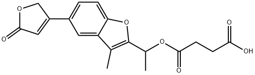 ブタン二酸水素1-[1-[5-(2,5-ジヒドロ-5-オキソフラン-3-イル)-3-メチル-2-ベンゾフリル]エチル] 化学構造式