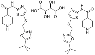 N-[5-[[[5-(1,1-二甲基乙基)-2-恶唑基]甲基]硫基]-2-噻唑基]-4-哌啶甲酰胺 L-酒石酸盐 (2:1),345627-92-1,结构式