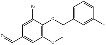 3-BROMO-4-[(3-FLUOROBENZYL)OXY]-5-METHOXYBENZALDEHYDE Struktur