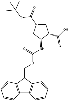 (3S,4R)-1-BOC-4-FMOC-アミノ-3-ピロリジンカルボン酸 化学構造式