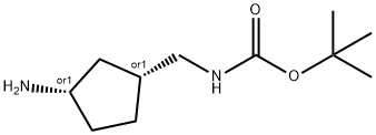 Carbamic acid, [[(1R,3S)-3-aminocyclopentyl]methyl]-, 1,1-dimethylethyl ester, 化学構造式