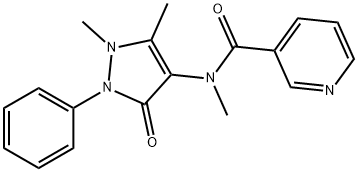N-[(2,3-ジヒドロ-1,5-ジメチル-3-オキソ-2-フェニル-1H-ピラゾール)-4-イル]-N-メチル-3-ピリジンカルボアミド 化学構造式