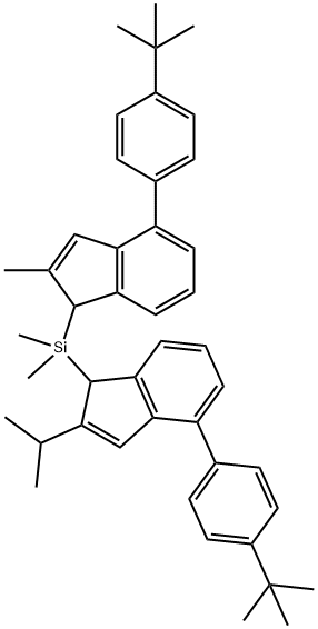 [4-(4-叔丁基苯基)-2-异丙基-1H-茚-1-基][4-(4-叔丁基苯基)-2-甲基-1H-茚-1-基]二甲基硅烷 结构式