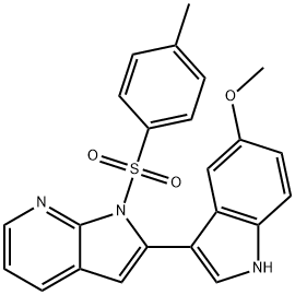 2-(5-甲氧基-1H-吲哚-3-基)-1-(甲苯-4-磺酰基)-1H-吡咯并[2,3-B]吡啶, 348640-18-6, 结构式