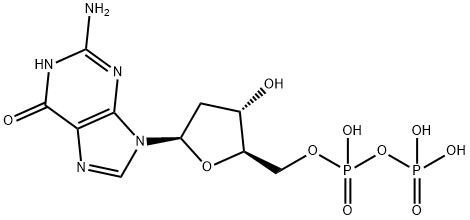 [[5-(2-amino-6-oxo-3H-purin-9-yl)-3-hydroxy-oxolan-2-yl]methoxy-hydroxy-phosphoryl]oxyphosphonic acid Struktur