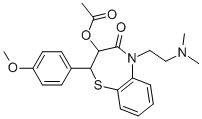 3-acetoxy-5-[2-(dimethylamino)ethyl]-2,3-dihydro-2-(4-methoxyphenyl)-1,5-benzothiazepin-4(5H)-one  Struktur