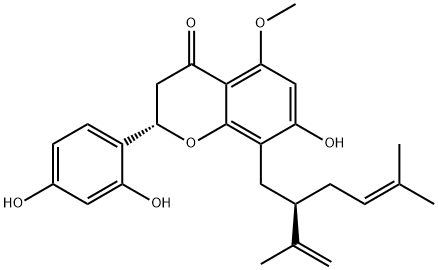 2-(2,4-ジヒドロキシフェニル)-2,3-ジヒドロ-7-ヒドロキシ-5-メトキシ-8-[5-メチル-2-(1-メチルエテニル)-4-ヘキセニル]-4H-1-ベンゾピラン-4-オン 化学構造式