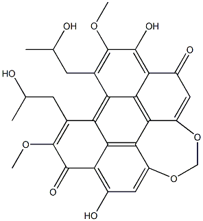 6,12-ジヒドロキシ-8,9-ビス(2-ヒドロキシプロピル)-7,10-ジメトキシペリロ[1,12-def]-1,3-ジオキセピン-5,11-ジオン 化学構造式