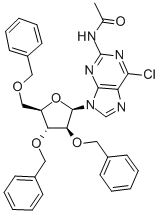 2-ACETAMIDO-9-(2,3,5-TRI-O-BENZYL-BETA-D-ARABINOFURANOSYL)-6-CHLORO-9H-PURINE Struktur