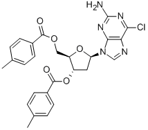 6-氯-9-[2-脱氧-3,5-二-O-(4-甲基苯甲酰)-BETA-D-赤式-呋喃戊糖基]-9H-嘌呤-2-胺, 35095-93-3, 结构式