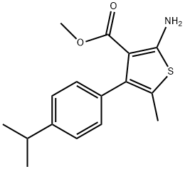 2-アミノ-4-(4-イソプロピルフェニル)-5-メチルチオフェン-3-カルボン酸メチル 化学構造式