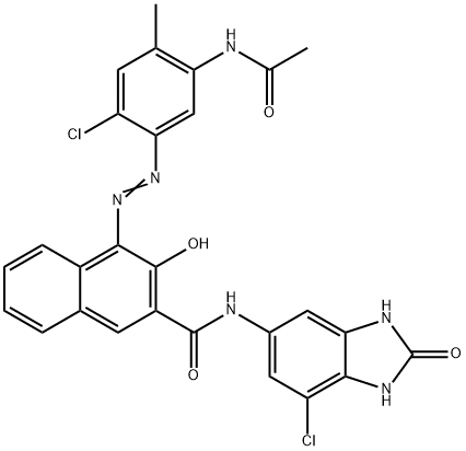 4-[[5-(acetylamino)-2-chloro-4-methylphenyl]azo]-N-(7-chloro-2,3-dihydro-2-oxo-1H-benzimidazol-5-yl)-3-hydroxynaphthalene-2-carboxamide Struktur
