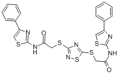 2-{[3-({2-oxo-2-[(4-phenyl-1,3-thiazol-2-yl)amino]ethyl}sulfanyl)-1,2,4-thiadiazol-5-yl]sulfanyl}-N-(4-phenyl-1,3-thiazol-2-yl)acetamide Structure