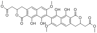 3,3',4,4'-テトラヒドロ-9,9',10,10'-テトラヒドロキシ-7,7'-ジメトキシ-1,1'-ジオキソ-8,8'-ビ(1H-ナフト[2,3-c]ピラン)-3,3'-二酢酸ジメチル 化学構造式
