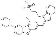 3-ethyl-2-[2-methyl-3-[3-(3-sulphonatopropyl)-3H-benzothiazol-2-ylidene]prop-1-enyl]-5-phenylbenzoxazolium Structure