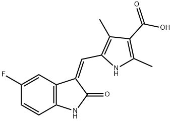 5-((Z)-(5-氟-2-氧代吲哚烷-3-亚基)甲基)-2,4-二甲基-1H-吡咯-3-羧酸, 356068-93-4, 结构式