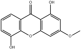 1,5-ジヒドロキシ-3-メトキシ-9H-キサンテン-9-オン 化学構造式