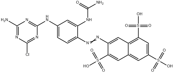 7-[[2-[(アミノカルボニル)アミノ]-4-[(4-アミノ-6-クロロ-1,3,5-トリアジン-2-イル)アミノ]フェニル]アゾ]-1,3,6-ナフタレントリスルホン酸 化学構造式