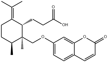 3-[(1S)-2,3β-ジメチル-6-(1-メチルエチリデン)-2β-[[(2-オキソ-2H-1-ベンゾピラン-7-イル)オキシ]メチル]シクロヘキサン-1α-イル]プロパン酸 化学構造式