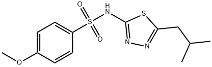 N-(5-イソブチル-1,3,4-チアジアゾール-2-イル)-4-メトキシベンゼンスルホンアミド 化学構造式