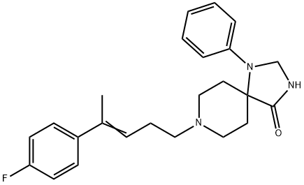 8-[4-(4-フルオロフェニル)-3-ペンテニル]-1-フェニル-1,3,8-トリアザスピロ[4.5]デカン-4-オン 化学構造式