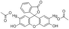 3',6'-ジヒドロキシ-2',7'-ビス[(アセチルオキシ)メルクリオ(II)]スピロ[イソベンゾフラン-1(3H),9'-[9H]キサンテン]-3-オン 化学構造式