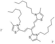 2,2'-[3-[(3-heptyl-4-methyl-3H-thiazol-2-ylidene)ethylidene]propenylene]bis[3-heptyl-4-methylthiazolium] diiodide Struktur