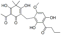 2-Acetyl-3,5-dihydroxy-4,4-dimethyl-6-[2-methoxy-4,6-dihydroxy-5-(1-oxobutyl)benzyl]-2,5-cyclohexadiene-1-one Structure