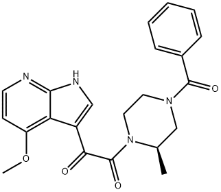 1-[(2R)-4-苯甲酰基-2-甲基-1-哌嗪基]-2-(4-甲氧基-1H-吡咯并[2,3-B]吡啶-3-基)-1,2-乙二酮,357263-13-9,结构式