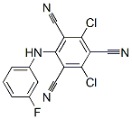2,4-ジクロロ-6-[(3-フルオロフェニル)アミノ]-1,3,5-ベンゼントリカルボニトリル 化学構造式