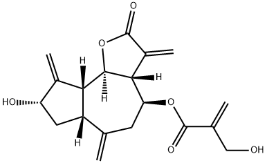 2-ヒドロキシメチルプロペン酸(3aR,4S,6aβ,9aβ,9bα)-ドデカヒドロ-8α-ヒドロキシ-3,6,9-トリス(メチレン)-2-オキソアズレノ[4,5-b]フラン-4-イル 化学構造式