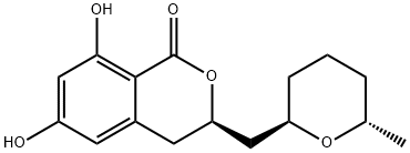 (R)-3,4-ジヒドロ-3-[[(2R,6S)-6-メチルテトラヒドロ-2H-ピラン-2-イル]メチル]-6,8-ジヒドロキシ-1H-2-ベンゾピラン-1-オン 化学構造式