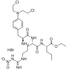 ethyl N-[N2-[3-[bis(2-chloroethyl)amino]-3-phenyl-L-alanyl]-N5-[imino(nitroamino)methyl]-L-ornithyl]-L-norvalinate monohydrobromide Structure