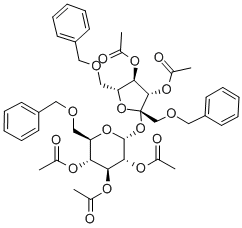 3-O,4-O-ジアセチル-1-O,6-O-ビス(トリフェニルメチル)-β-D-フルクトフラノシル2-O,3-O,4-O-トリアセチル-6-O-(トリフェニルメチル)-α-D-グルコピラノシド 化学構造式