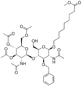 8-Methoxycarbonyloctyl2-acetamido-4-O-(2-acetamido-3,4,6-tri-O-acetyl-2-deoxy-b-D-glucopyranosyl)-3-O-benzyl-2-deoxy-b-D-glucopyranoside Struktur