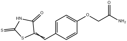 2-[4-[(E)-(4-氧代-2-硫基亚甲基-1,3-四氢噻唑-5-基亚甲基)甲基]苯氧基]乙酰胺, 359596-38-6, 结构式