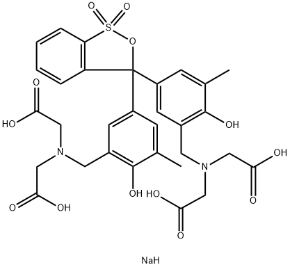 3,3-ビス[[3-[ビス(ソジオオキシカルボニルメチル)アミノ]-4-ヒドロキシ-5-メチルフェニル]メチル]-3H-2,1-ベンゾオキサチオール1,1-ジオキシド 化学構造式