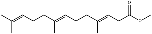 (3E,7E)-4,8,12-トリメチル-3,7,11-トリデカトリエン酸メチル 化学構造式