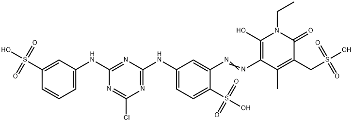 5-[[5-[[4-chloro-6-[(3-sulphophenyl)amino]-1,3,5-triazin-2-yl]amino]-2-sulphophenyl]azo]-1-ethyl-1,2-dihydro-6-hydroxy-4-methyl-2-oxopyridine-3-methanesulphonic acid Structure