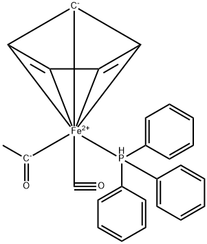 (R)-(-)-アセチルカルボニル(η5-2,4-シクロペンタジエン-1-イル)(トリフェニルホスフィン)鉄 化学構造式