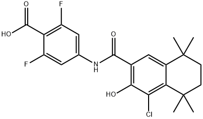 Benzoic acid, 4-[[(4-chloro-5,6,7,8-tetrahydro-3-hydroxy-5,5,8,8-tetraMethyl-2-naphthalenyl)carbonyl]aMino]-2,6-difluoro- Struktur