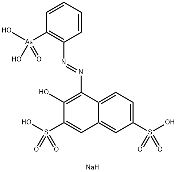 2-[(2-ヒドロキシ-3,6-ジスルホ-1-ナフチル)アゾ]ベンゼンひ酸 ナトリウム 化学構造式