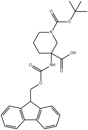 1,3-Piperidinedicarboxylicacid,3-[[(9H-fluoren-9-ylmethoxy)carbonyl]amino]-,1-(1,1-dimethylethyl)ester(9CI) Structure