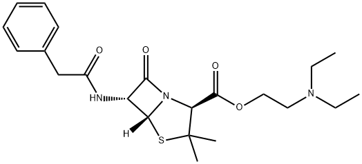 6α-[[(フェニルメチル)カルボニル]アミノ]ペニシラン酸2-(ジエチルアミノ)エチル 化学構造式