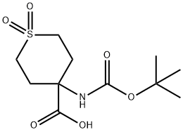 2H-Thiopyran-4-carboxylicacid,4-[[(1,1-dimethylethoxy)carbonyl]amino]tetrahydro-,1,1-dioxide(9CI) Struktur