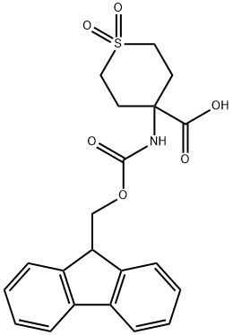 4-{[(9H-フルオレン-9-イルメトキシ)カルボニル]アミノ}-1,1-ジオキソチアン-4-カルボン酸 化学構造式