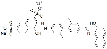 disodium 4-hydroxy-3-[[4'-[(2-hydroxynaphthyl)azo]-2,2'-dimethyl[1,1'-biphenyl]-4-yl]azo]naphthalene-2,7-disulphonate Structure