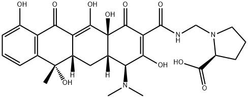 1-[[[[(4S)-4β-(ジメチルアミノ)-1,4,4aβ,5,5aβ,6,11,12a-オクタヒドロ-3,6α,10,12,12aβ-ペンタヒドロキシ-6-メチル-1,11-ジオキソナフタセン-2-イル]カルボニル]アミノ]メチル]-L-プロリン 化学構造式